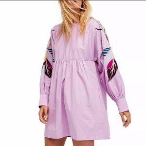 Free People Babydoll Lilac Embroidered Mini Dress